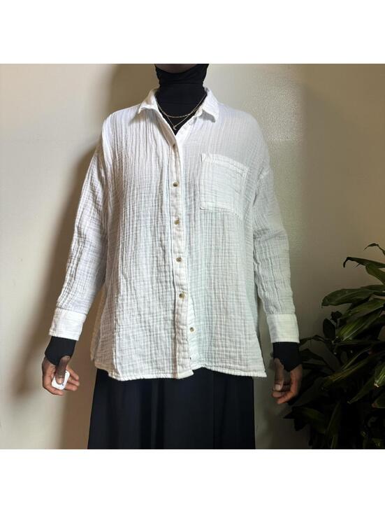 Tops - Dreamy White Double-Gauze Oversized Button-Down 2X